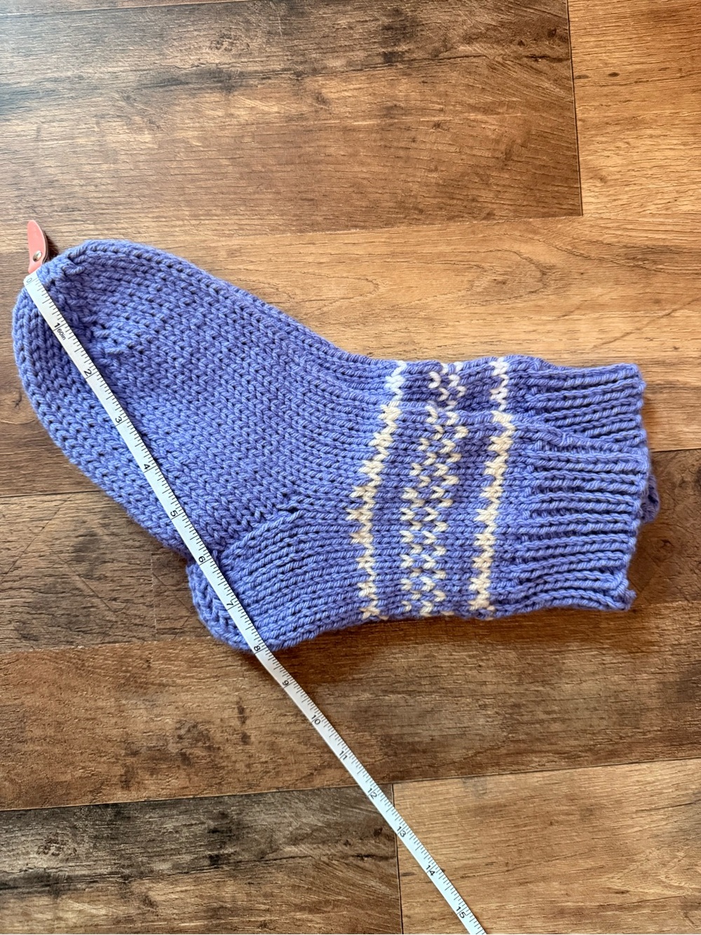 Handmade Lavender Knit Slipper Socks with Cream Pattern